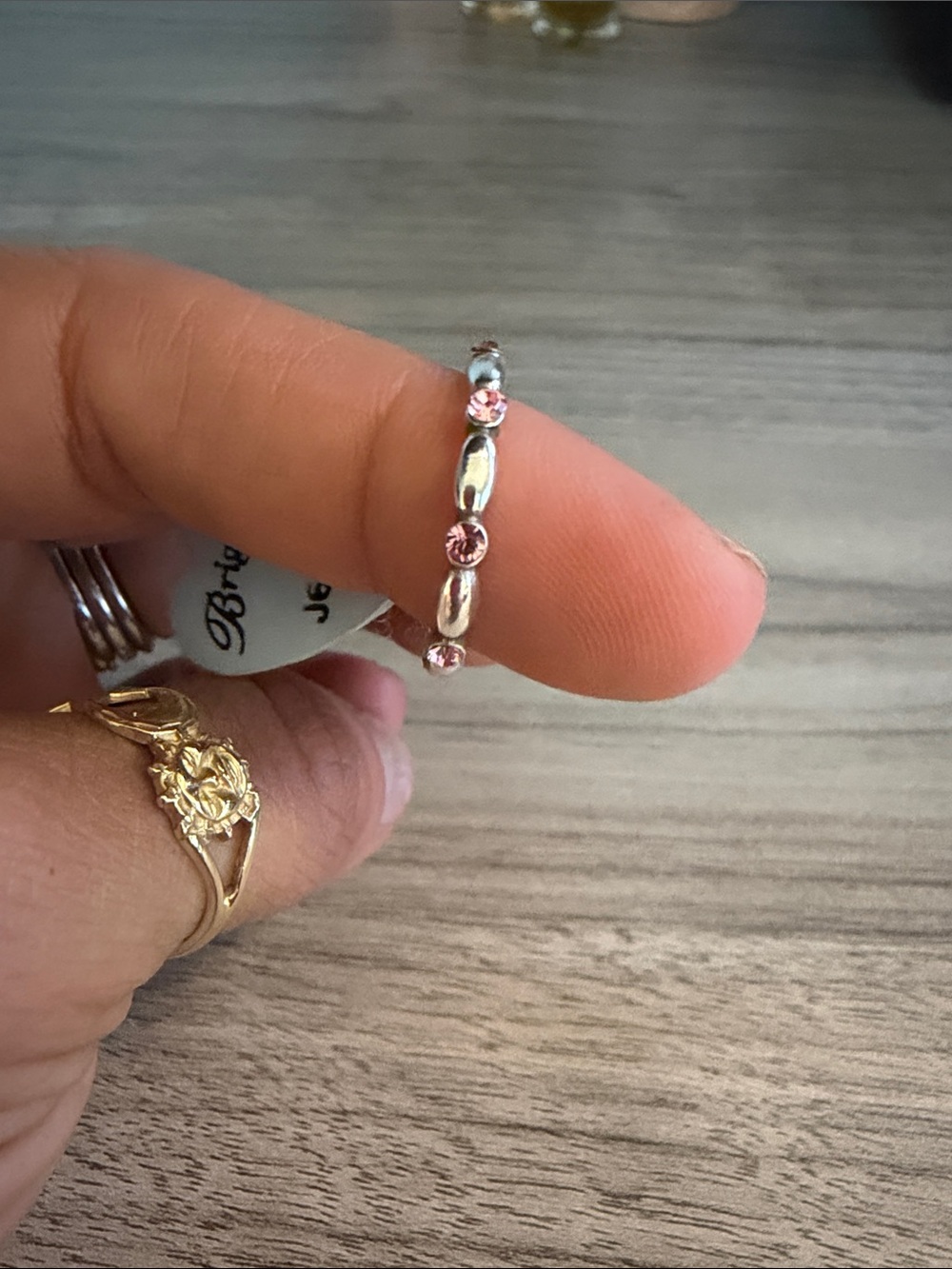 Brighton Silver Band Ring with Pink Crystals